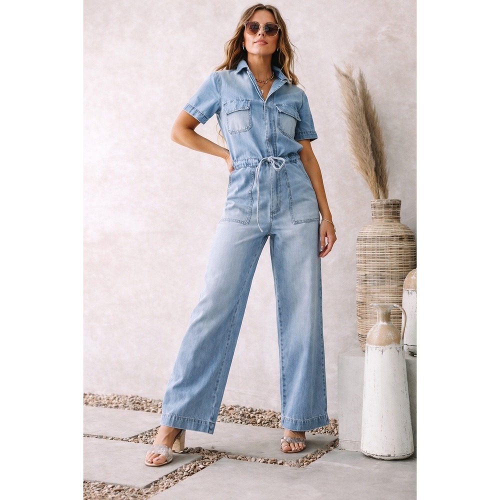 KanCan NEW Aviator Straight Leg Denim Coverall Jumpsuit SZ Medium Western Boho